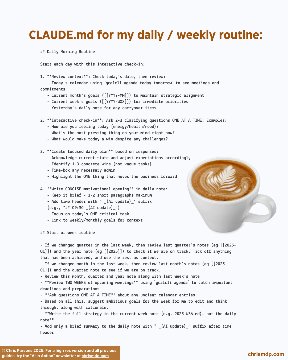CLAUDE.md Daily and Weekly Routine